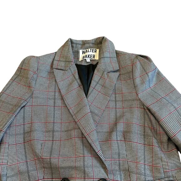 Walter Baker Plaid Long Length Oversized Blazer Jacket Black Button Size Large - Picture 2 of 12